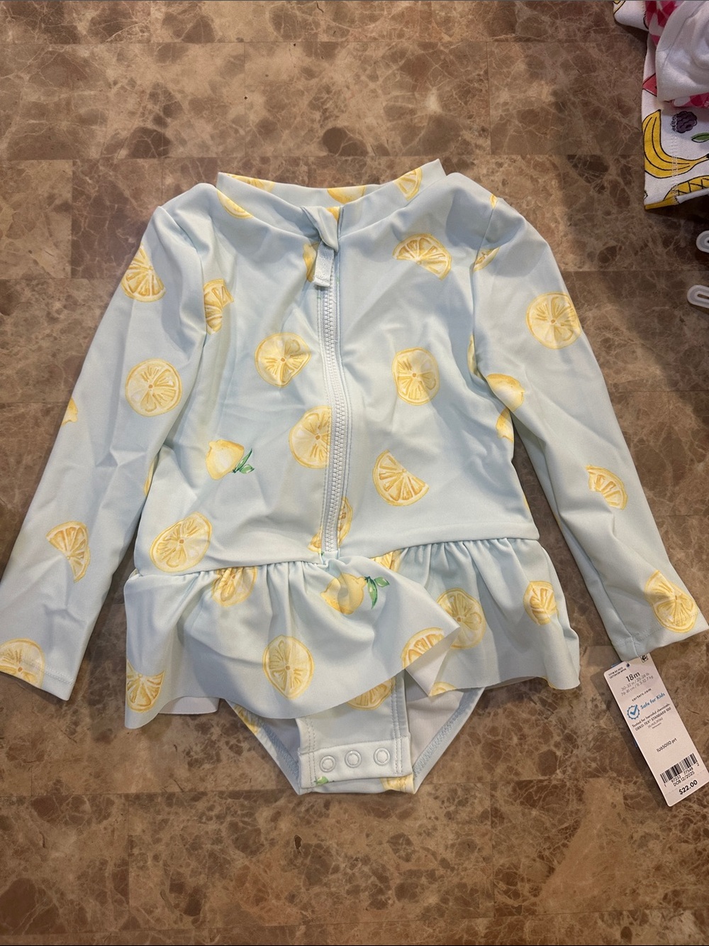 Carter's Light Blue Lemon Print One-Piece Rashguard with Skirt